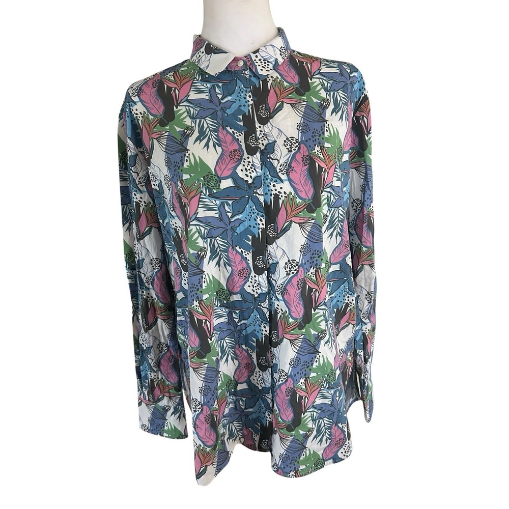 Robert Friedman Women's LG Floral Abstract Print 100% Cotton Long Sleeve Shirt